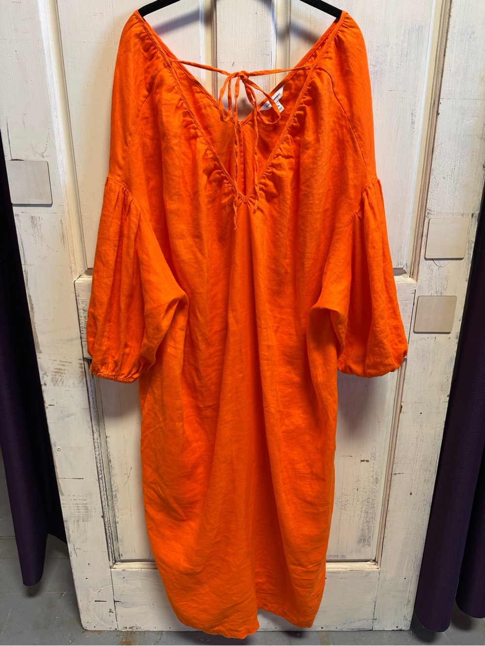 Banana Republic Orange Linen V-Neck Maxi Dress